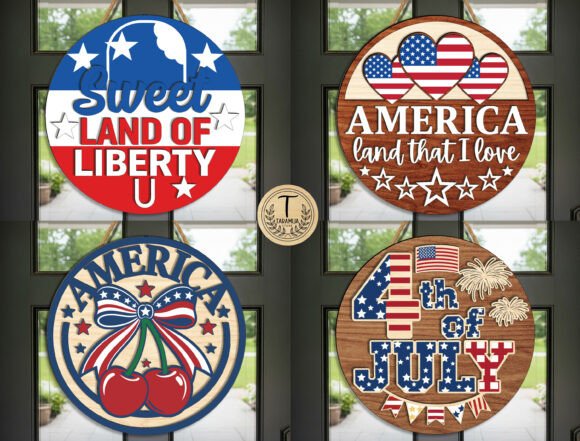 Download Patriotic Door Sign Laser Cut SVG Bundle - Sign Collection