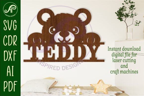 Download Cute Teddy Bear Name Sign Svg Laser Cut - Sign Collection