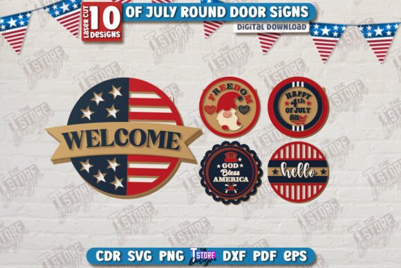 Download 4th of July Door Signs Laser Cut Bundle - Sign Collection