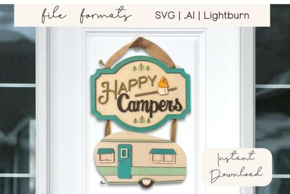 Download Happy Camper Sign SVG for Laser Cutting - Sign Collection