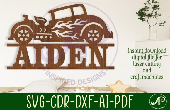 Download Hot Rod Race Car Name Sign Svg Laser Cut - Sign Collection