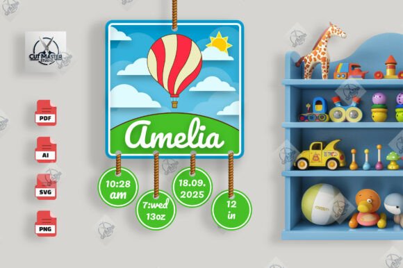 Download Hot Air Balloon Baby Stats Sign SVG - Sign Collection