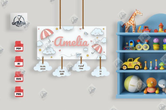 Download Cloudy Dreams Baby Birth Stats Sign SVG - Sign Collection