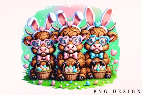 Download Cute Highland Cows Easter PNG Design - Sign Collection