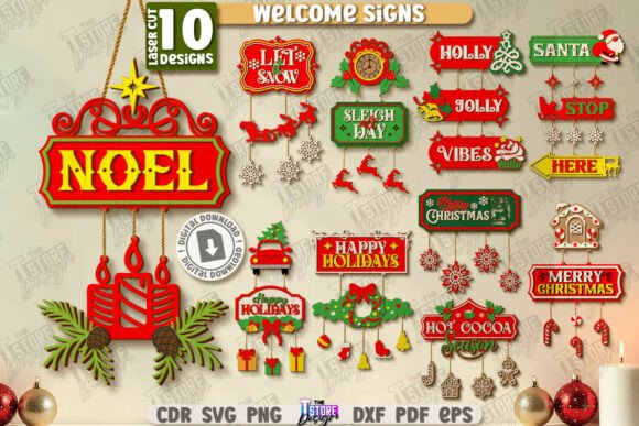 Download Christmas Welcome Signs Laser Cut Bundle - Sign Collection
