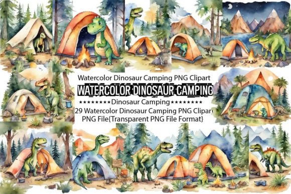 Download Watercolor Dinosaur Camping Sublimation - Camping Collection