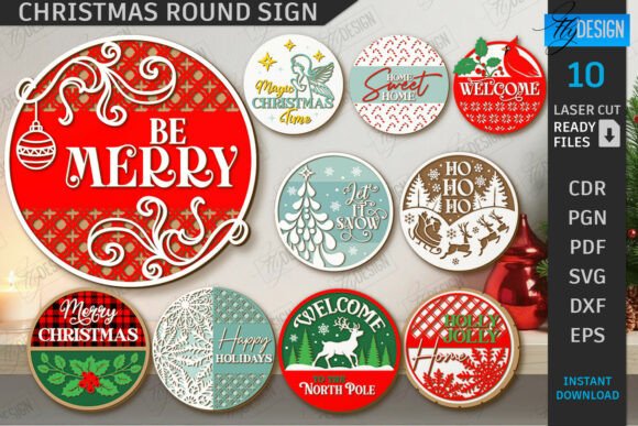 Download Christmas Round Signs Laser Cut Bundle - Sign Collection
