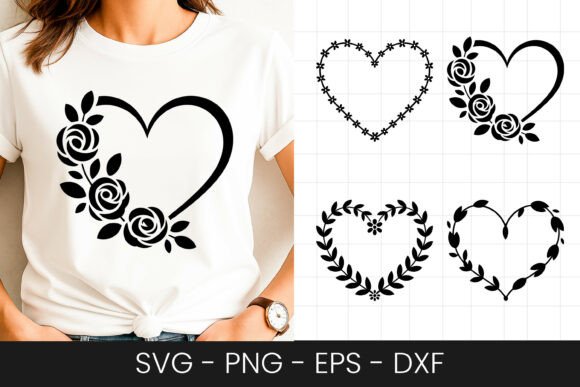 Download Floral Rose Heart Outline Design SVG PNG - Sign Collection