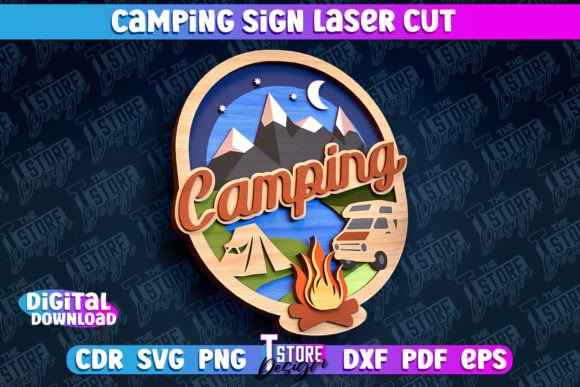Download Camping Sign Laser Cut | 3D Camping Sign - Sign Collection