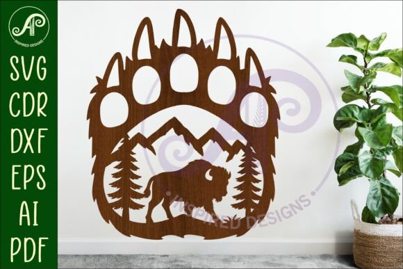Download Bear Paw Print with Bison Wall Sign - Sign Collection