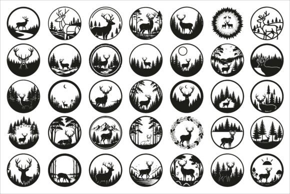 Download Beautiful Deer Forest Circle Art Design - Sign Collection