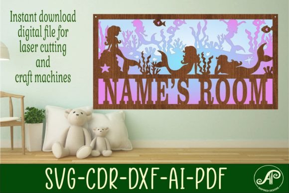 Download Mermaid Scene Name Sign SVG 3 Layer Lase - Sign Collection