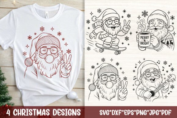 Download 4 Trendy Santa Christmas SVG Designs - Sign Collection