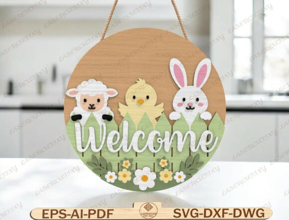 Download Easter Welcome Round Sign Laser Cut - Sign Collection