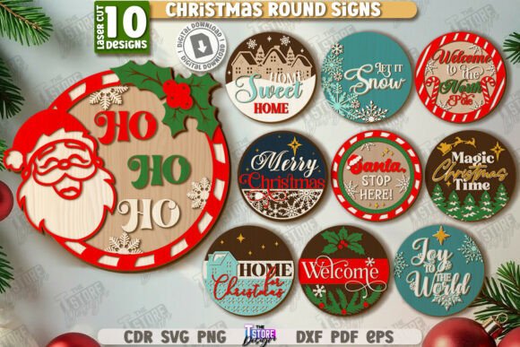 Download Christmas Round Signs Laser Cut Bundle - Sign Collection
