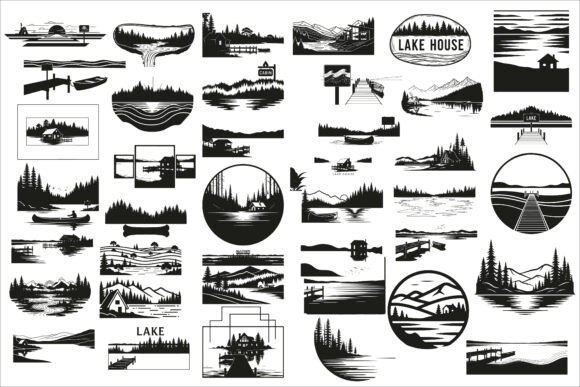 Download Beautiful Lake House Design Silhouette - Sign Collection