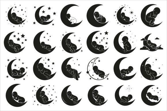 Download Adorable Sleeping Moon Baby Decor Design - Sign Collection
