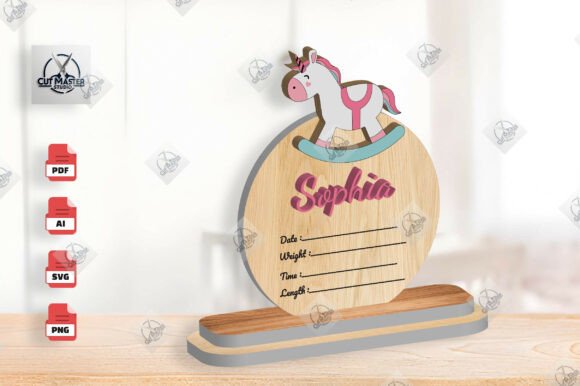 Download Rocking Horse Baby Birth Stats Sign SVG - Sign Collection