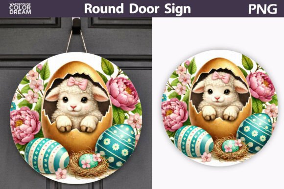 Download Easter Lamb Egg Round Door Sign PNG - Sign Collection