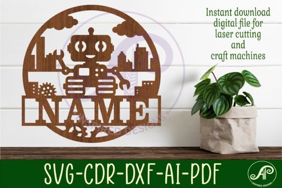 Download Robot Name Sign Svg Laser Cut Template - Sign Collection