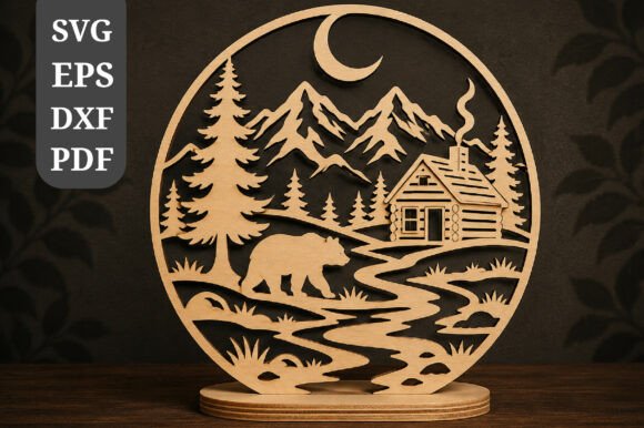 Download Bear Cabin Mountain Forest Sign SVG - Sign Collection