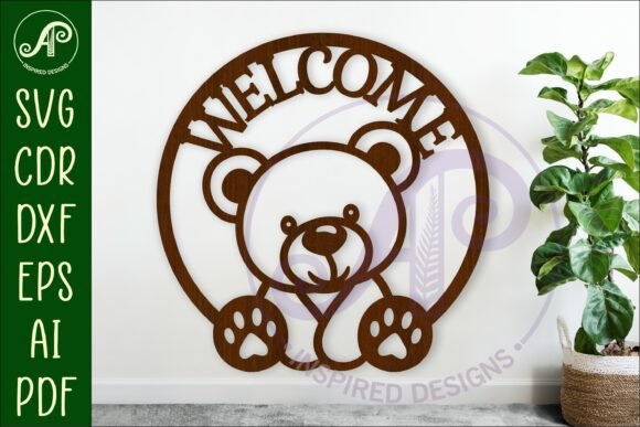 Download Welcome Teddy Bear Wall Sign Svg Laser - Sign Collection