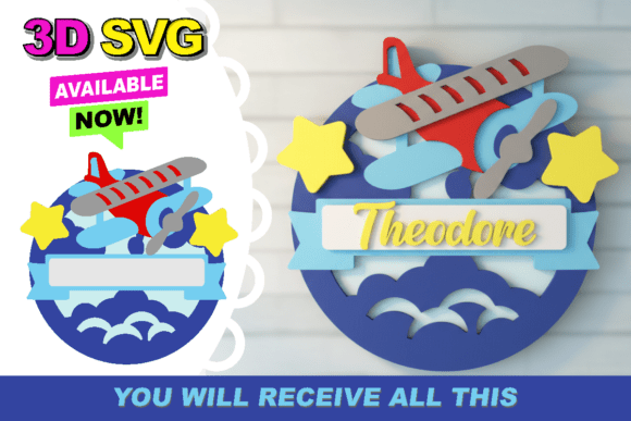 Download Airplane Baby Name Sign 3D SVG - Sign Collection