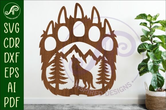 Download Bear Paw Print with Wolf Wall Sign - Sign Collection