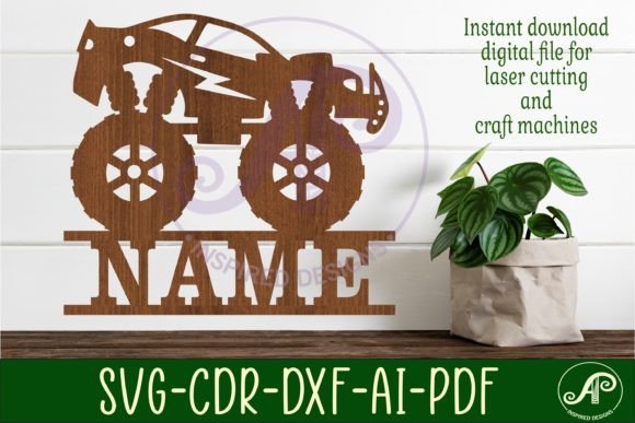 Download Monster Car Truck Name Sign Svg Laser - Sign Collection