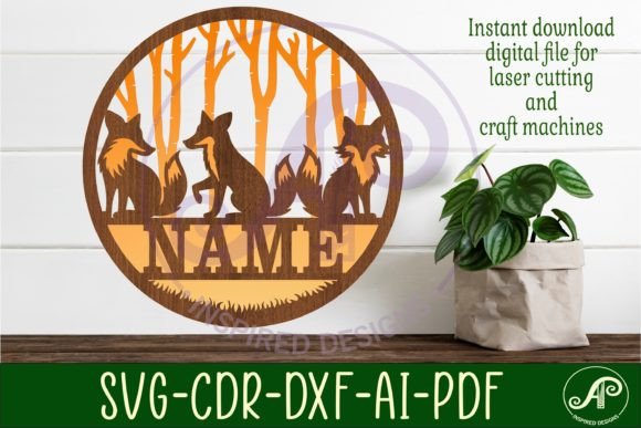 Download Fox Two Layer Name Sign Svg Laser Cut - Sign Collection