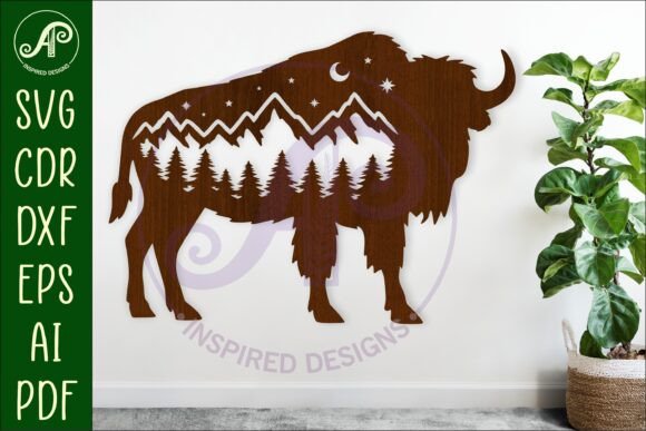 Download Bison Forest Scene Wall Art Sign, SVG - Sign Collection