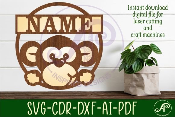 Download Monkey Name Sign Svg Laser Cut Template - Sign Collection