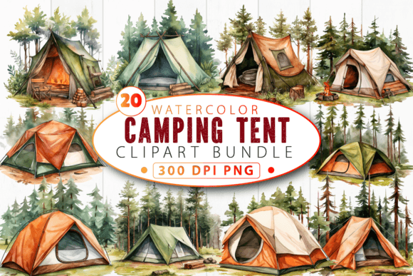 Download The Tent Camping Watercolor Clipart Bund - Camping Collection