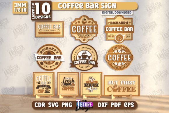 Download Coffee Bar Signs Laser Cut Bundle | CNC - Sign Collection