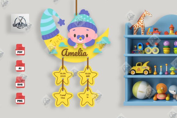 Download Sleeping Moon Baby Stats Sign SVG - Sign Collection